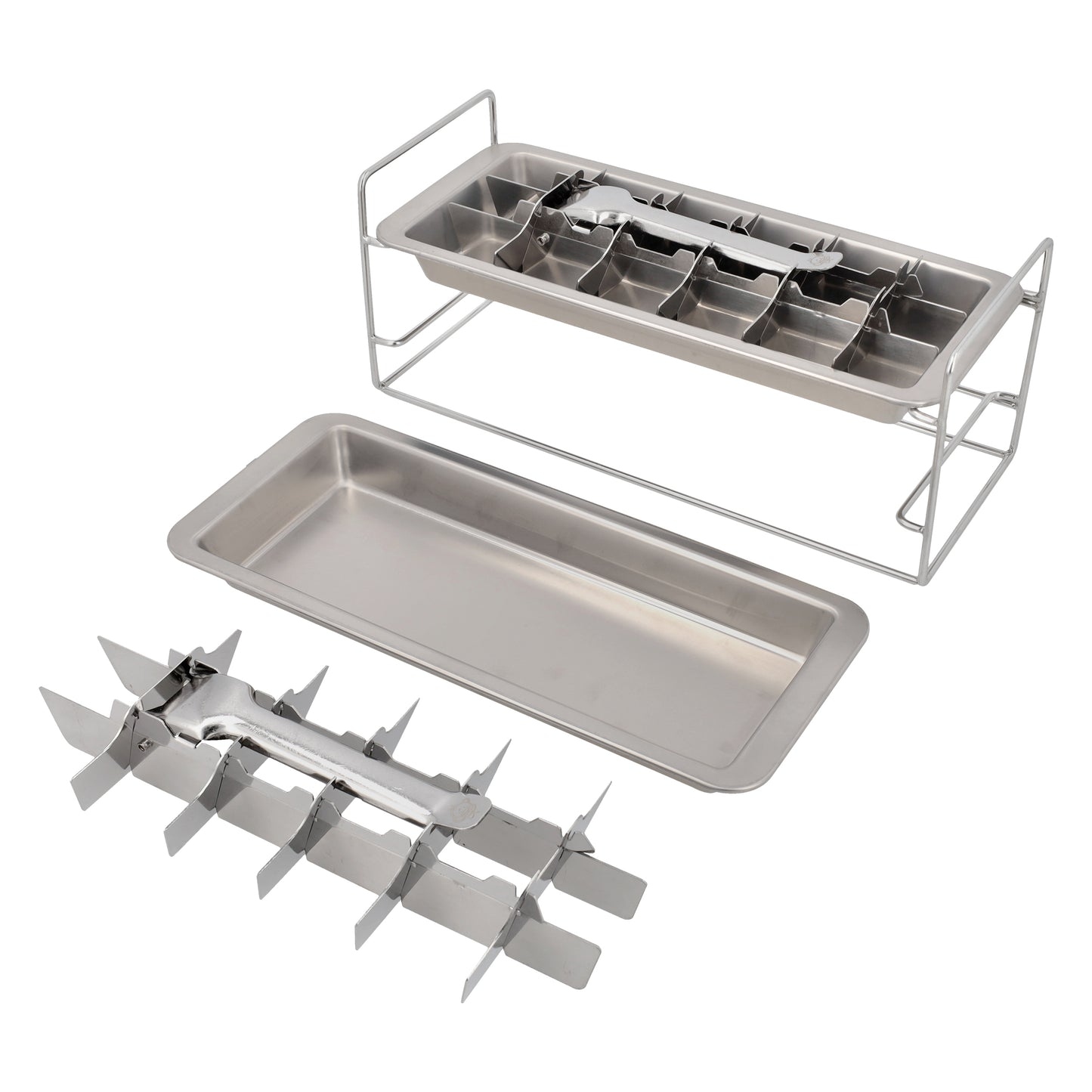 Double Ice Cube Trays - Stainless Steel | 36 Cubes with Lever & Stand