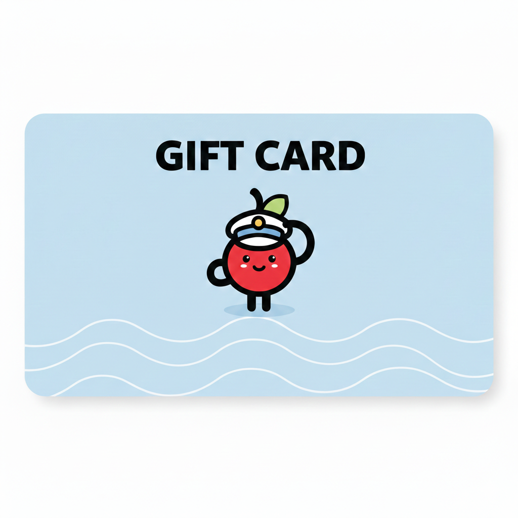 Gift card with a cartoon character on a light blue background