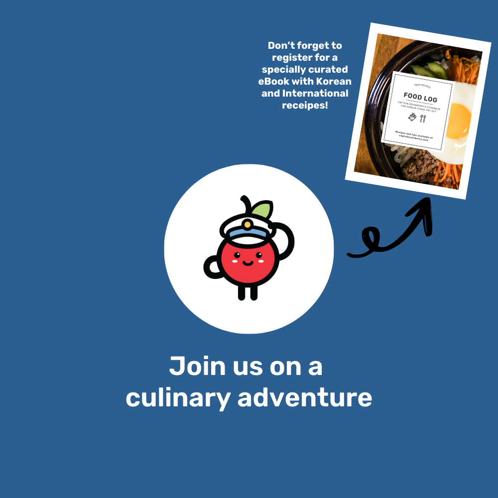 Promotional graphic with a cartoon character, text about an eBook, and an arrow pointing to a food log image on a blue background.
