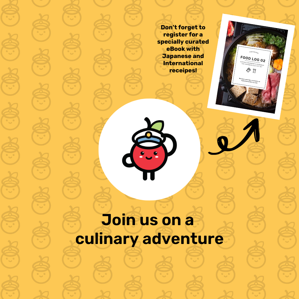 Promotional graphic for a culinary adventure with a cartoon character and text on a yellow background.