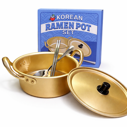 Korean Ramen Pot - Gold | 6.3" with Lid & Chopsticks Set