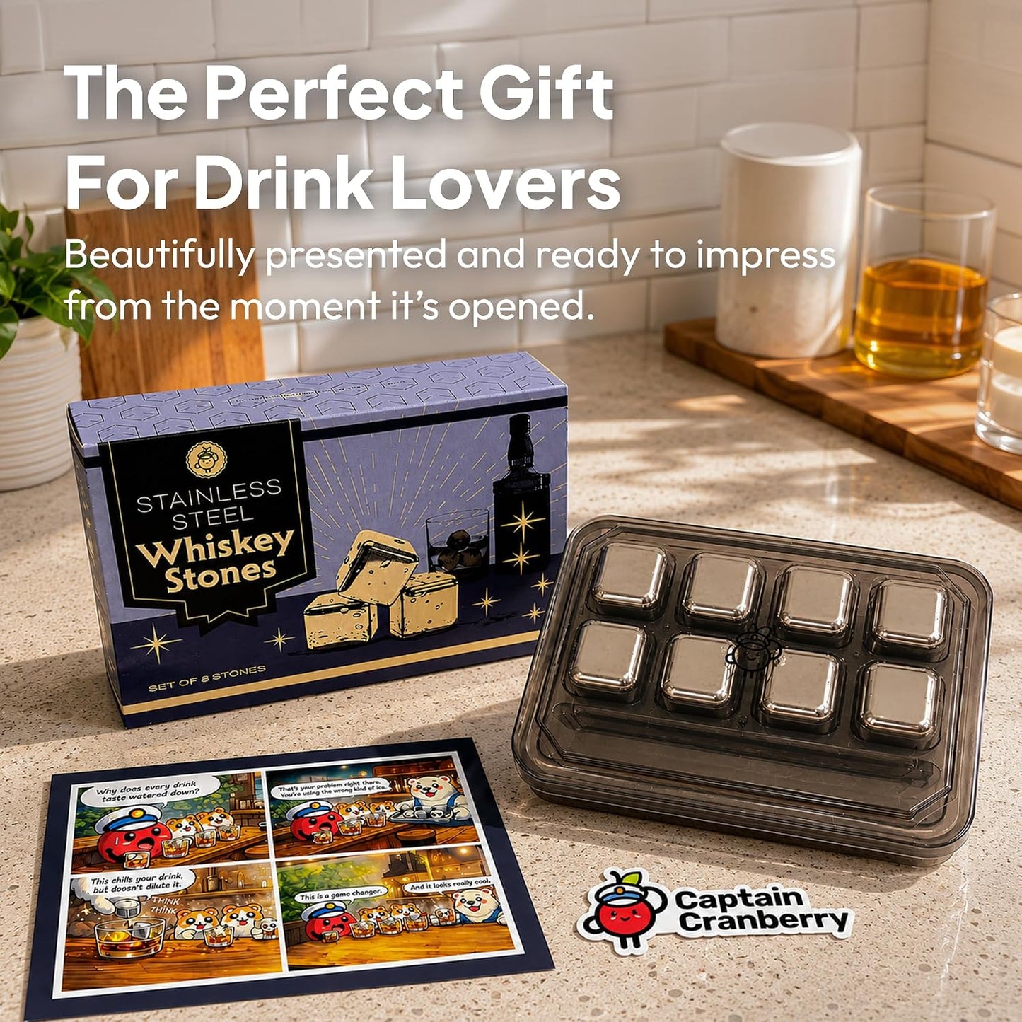 Stainless Steel Whiskey Stones Set (Set of 8)