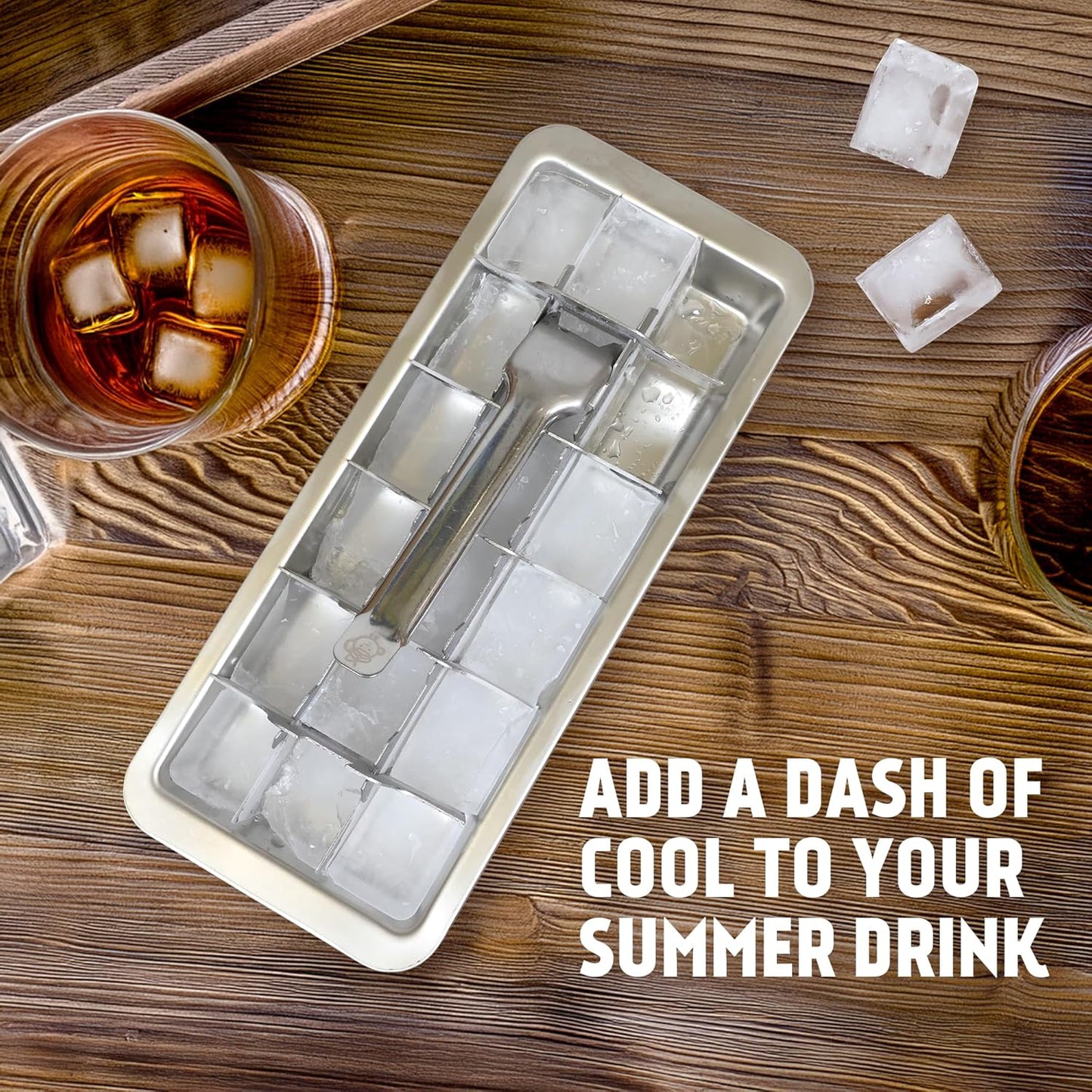Ice Cube Tray - Stainless Steel | 18 Cubes with Easy-Release Lever